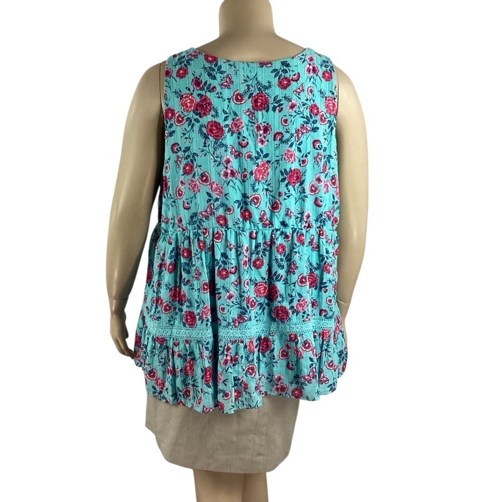 Torrid Babydoll Cotton Crochet Inset Tiered Floral Tank Top Blue 3X - Picture 5 of 7
